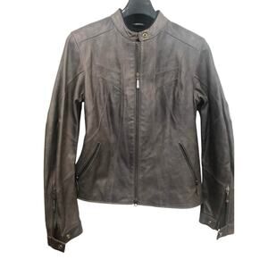 Rare - : Hein Gericke Women's Matte Grey Leather Cafe Racer Jacket Size Medium